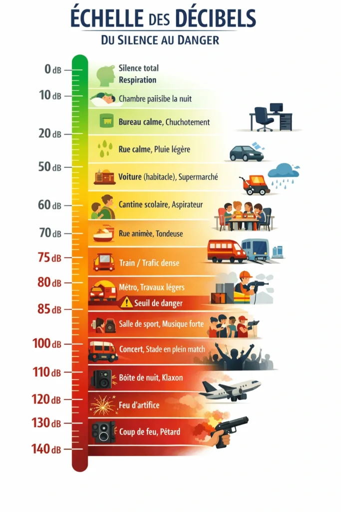 A quels bruits correspondent les décibels, de 0 à 140 db